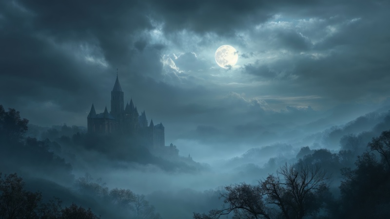 gothic wallpaper, dark clouds, supernatural elements, background for desktop wallpaper (horizontal)