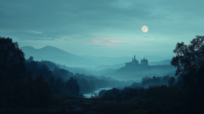 gothic halloween wallpaper, haunted house, horror aesthetic, background for desktop wallpaper (horizontal)