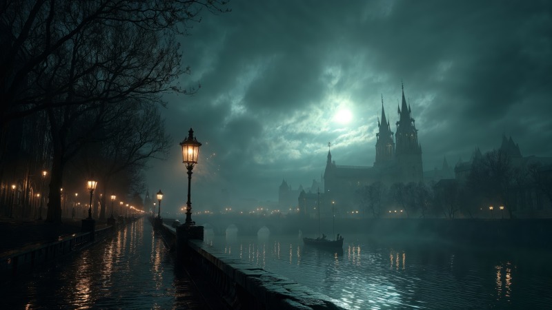 gothic halloween wallpaper, witching hour, haunted, background for desktop wallpaper (horizontal)