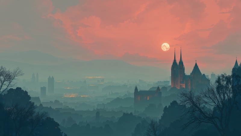 gothic halloween wallpaper, haunted, horror aesthetics, background for desktop wallpaper (horizontal)