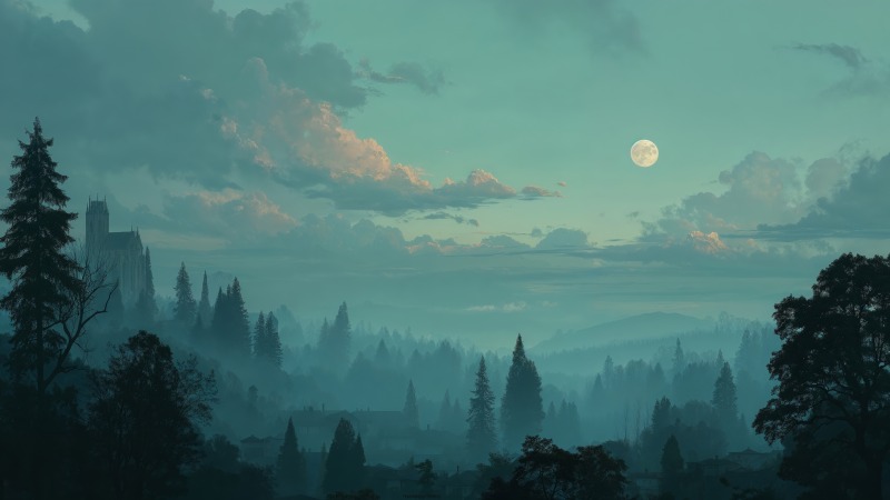 haunted house wallpaper, witchcraft, spooky season, background for desktop wallpaper (horizontal)