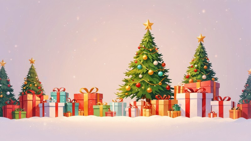 holiday gift wallpaper, decorative ribbons, christmas decorations, background for desktop wallpaper (horizontal)