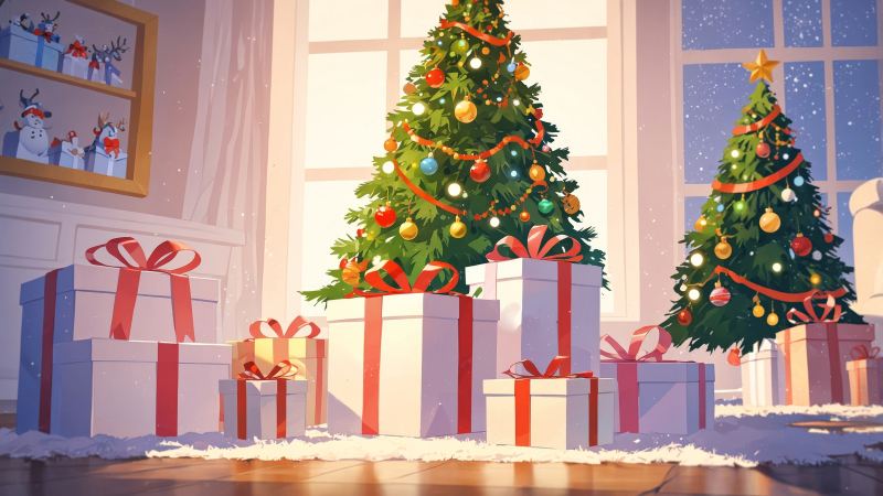 christmas gift wallpaper, secret santa gifts, holiday presents, background for desktop wallpaper (horizontal)