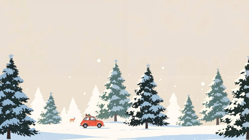 seasonal cheer wallpaper, pine tree forest, cozy fireplace, background for desktop wallpaper (horizontal)