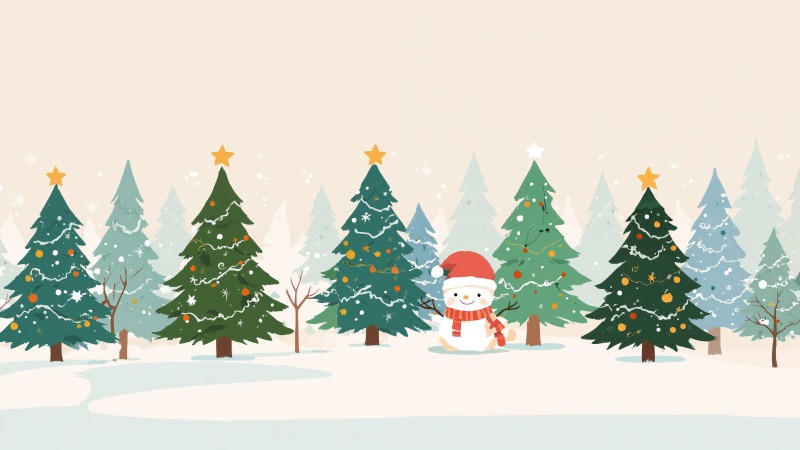 december festivities wallpaper, pine tree forest, festive lights, background for desktop wallpaper (horizontal)