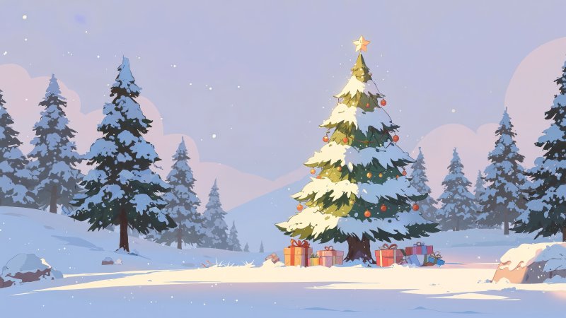 evergreen trees wallpaper, december festivities, festive lights, background for desktop wallpaper (horizontal)