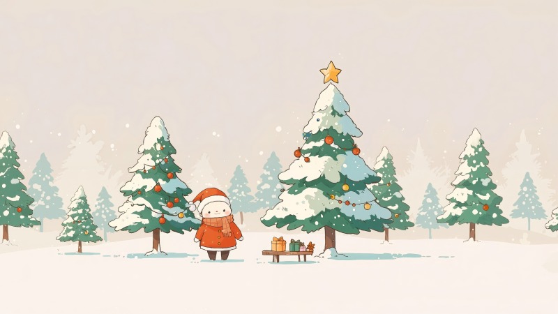 snowy pine wallpaper, pine forest, winter scenery, background for desktop wallpaper (horizontal)