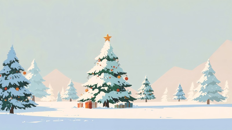 festive decor wallpaper, evergreen trees, holiday decor, background for desktop wallpaper (horizontal)