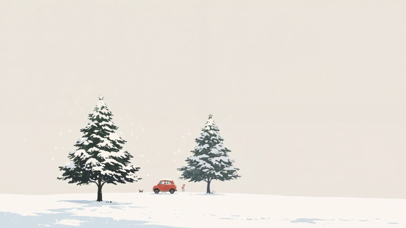 snowy scenery wallpaper, pine forest, evergreen trees, background for desktop wallpaper (horizontal)