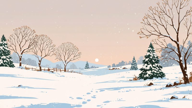 snowy scenery wallpaper, warm beverages, tranquil landscapes, background for desktop wallpaper (horizontal)