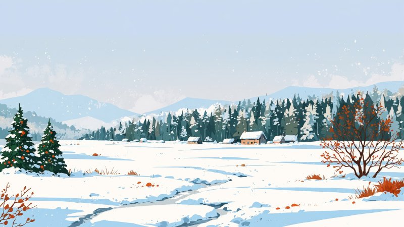 cozy blankets wallpaper, snowflakes falling, warm blankets, background for desktop wallpaper (horizontal)