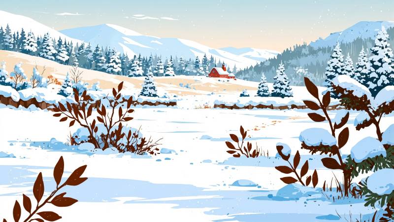 cozy blankets wallpaper, snowflakes falling, peaceful serenity, background for desktop wallpaper (horizontal)