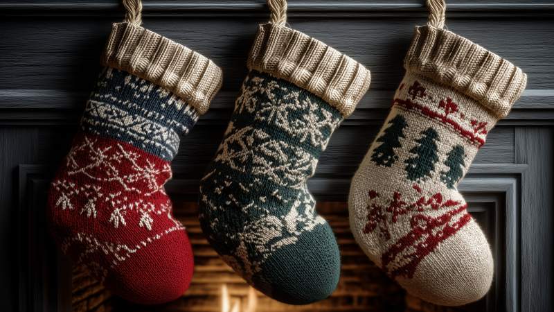 christmas stocking wallpaper, stocking stuffer ideas, fireplace decor, background for desktop wallpaper (horizontal)