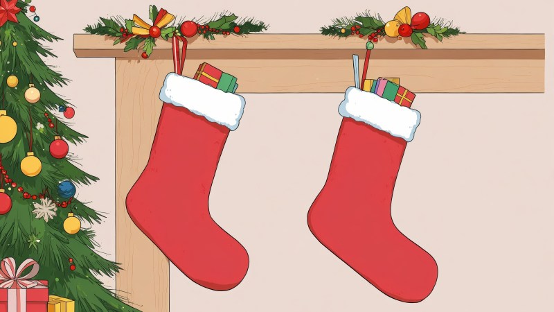 stocking wallpaper, stuffers, christmas treats, background for desktop wallpaper (horizontal)
