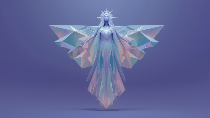 ice angel wallpaper, snow sculpture, crystal art, background for desktop wallpaper (horizontal)