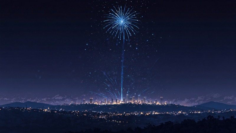 fireworks display wallpaper, countdown to midnight, festive celebration, background for desktop wallpaper (horizontal)