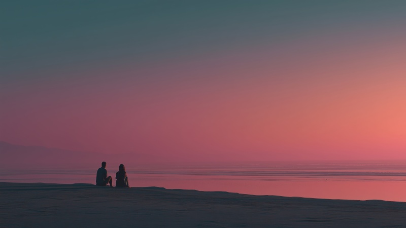 intimate moment wallpaper, romantic sunset, coastal aesthetic, background for desktop wallpaper (horizontal)
