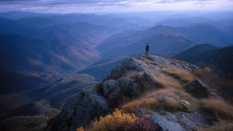 peaceful nature wallpaper, mountain peak, journey, background for desktop wallpaper (horizontal)