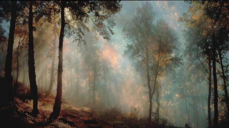 dappled light wallpaper, fantasy imagery, fairy forest, background for desktop wallpaper (horizontal)