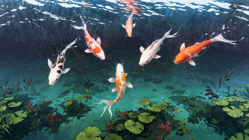 nature reflection wallpaper, calming waters, japanese garden, background for desktop wallpaper (horizontal)