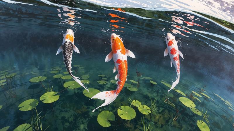 peaceful pond wallpaper, aquatic beauty, japanese garden, background for desktop wallpaper (horizontal)