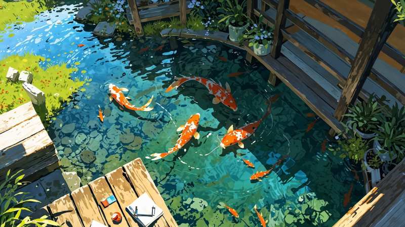 meditation space wallpaper, aquatic life, fish, background for desktop wallpaper (horizontal)