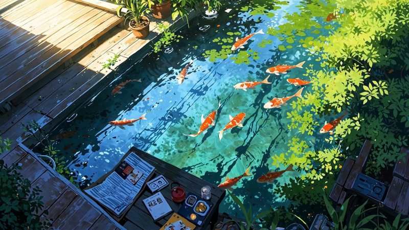 zen wallpaper, ornamental fish, koi, background for desktop wallpaper (horizontal)