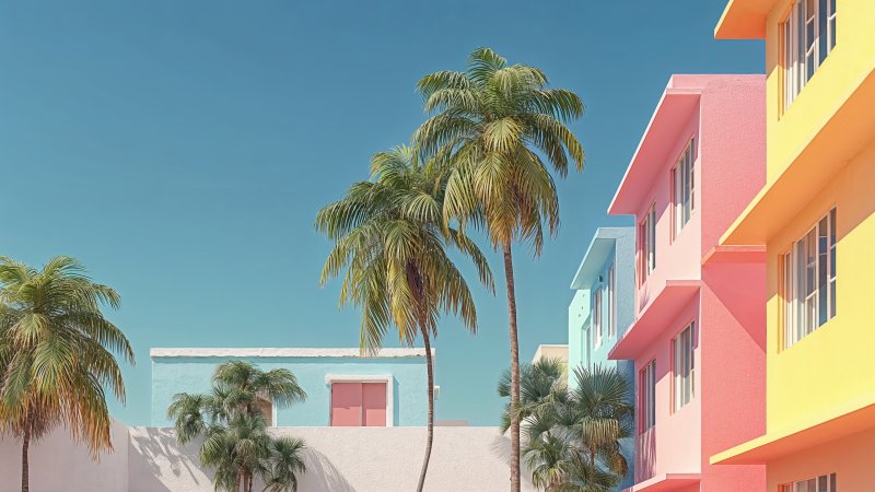 seaside escape wallpaper, vacation aesthetic, tranquil beach, background for desktop wallpaper (horizontal)