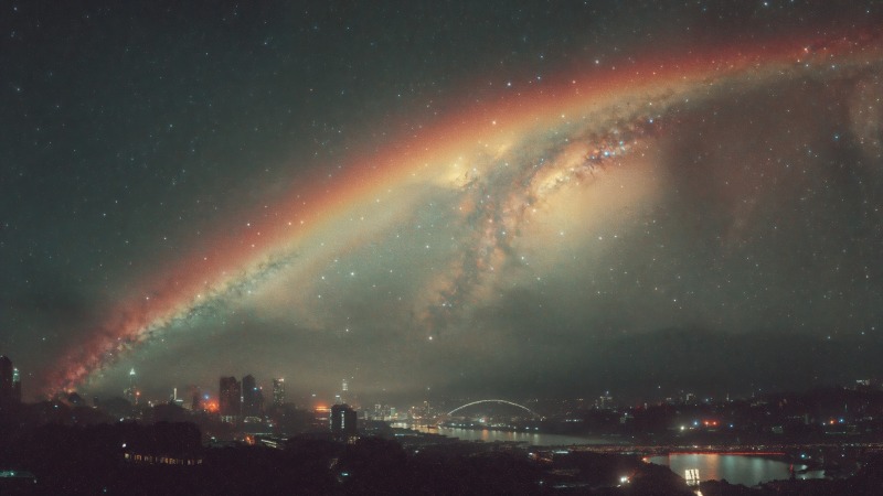 volumetric lighting wallpaper, urban aesthetics, modern architecture, background for desktop wallpaper (horizontal)