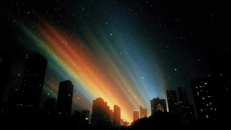 rainbow lights wallpaper, street aesthetic, night photography, background for desktop wallpaper (horizontal)