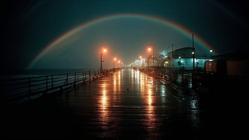 summer nights wallpaper, waterfront view, neon sunset, background for desktop wallpaper (horizontal)