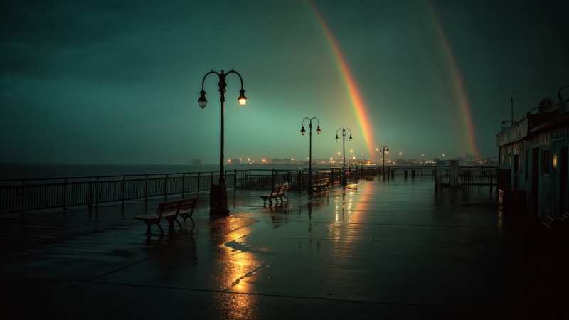 beach vibes wallpaper, night glow, coastal charm, background for desktop wallpaper (horizontal)