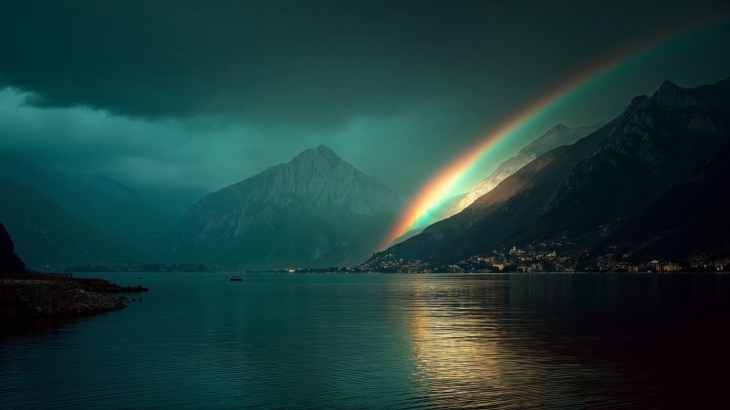 volumetric light wallpaper, night scene, nature reflection, background for desktop wallpaper (horizontal)