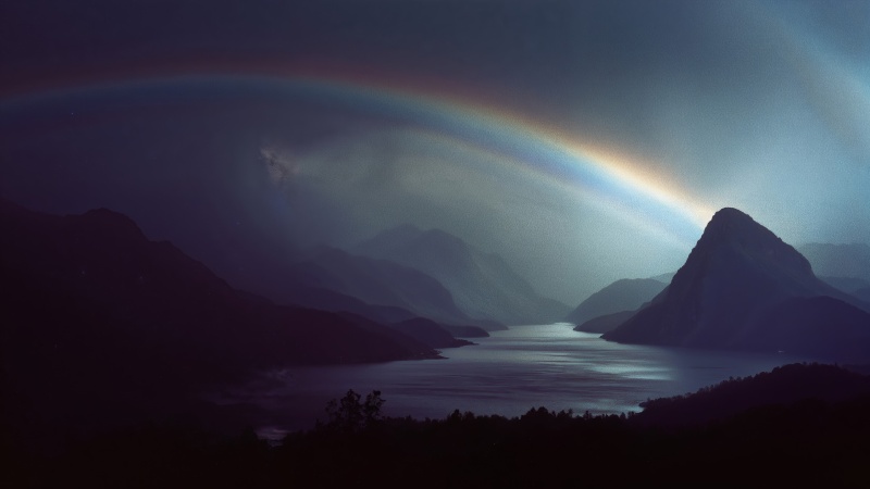 lakeside view wallpaper, glow, atmospheric landscape, background for desktop wallpaper (horizontal)