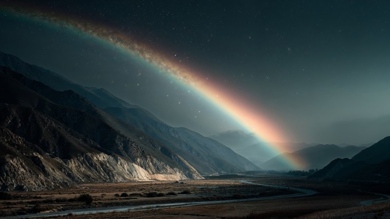 rainbow landscape wallpaper, prism effect, mystical landscapes, background for desktop wallpaper (horizontal)