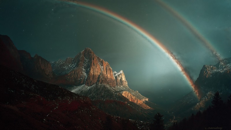 rainbow sky wallpaper, twilight scenery, celestial night, background for desktop wallpaper (horizontal)