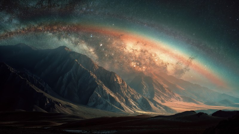 colorful aura wallpaper, rainbow sky, nighttime stars, background for desktop wallpaper (horizontal)