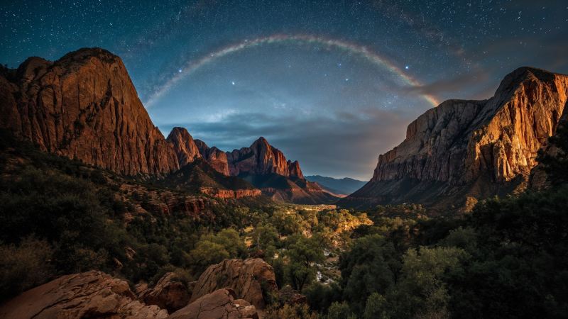 atmospheric colors wallpaper, nighttime stars, rainbow aura, background for desktop wallpaper (horizontal)