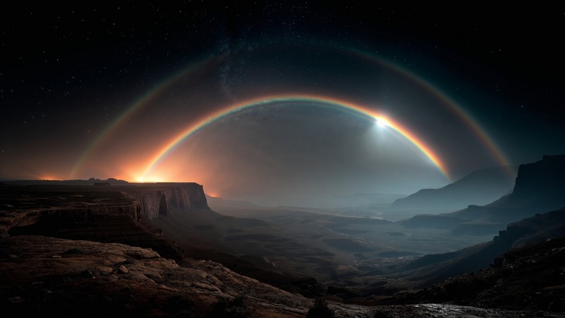 rainbow aura wallpaper, atmospheric art, dark scenery, background for desktop wallpaper (horizontal)
