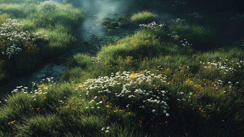 spring meadows wallpaper, sunny, bright sunlight, background for desktop wallpaper (horizontal)
