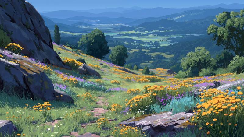 sunny meadow wallpaper, green growth, bright sunlight, background for desktop wallpaper (horizontal)