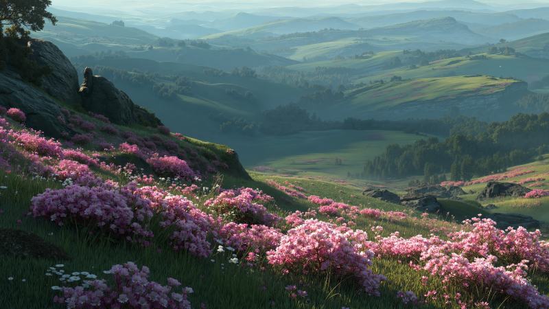 wildflower fields wallpaper, spring scenery, floral photography, background for desktop wallpaper (horizontal)