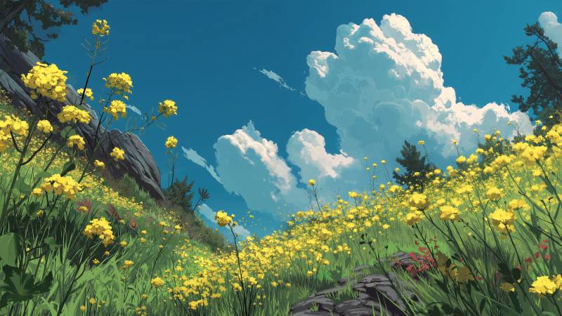 wildflower meadows wallpaper, garden flowers, spring blooms, background for desktop wallpaper (horizontal)