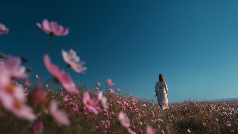 woman in nature wallpaper, floral backdrop, fresh blooms, background for desktop wallpaper (horizontal)