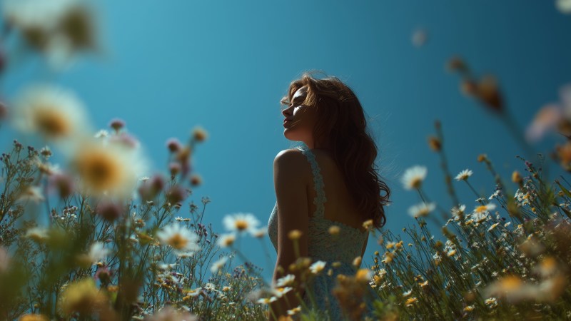 outdoor photography wallpaper, joyful moments, woman in nature, background for desktop wallpaper (horizontal)