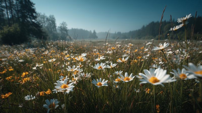 wildflowers wallpaper, sunny day, warm weather, background for desktop wallpaper (horizontal)