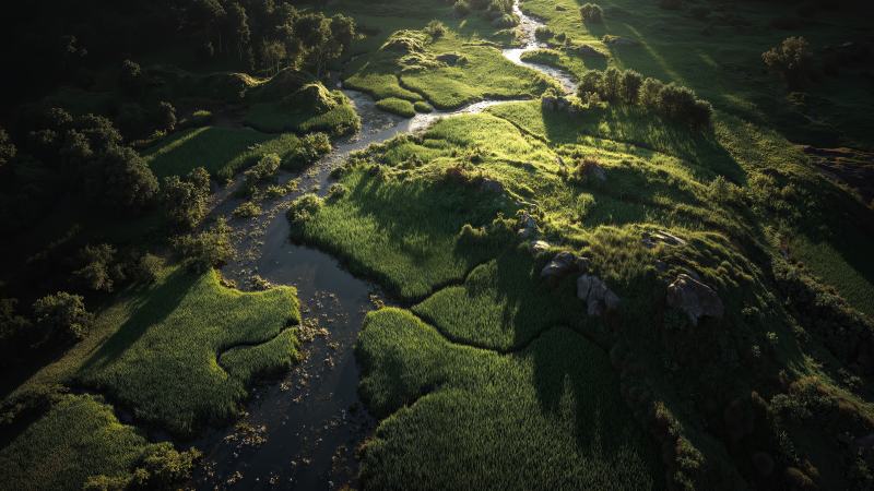expanse wallpaper, mountainous, aerial view, background for desktop wallpaper (horizontal)