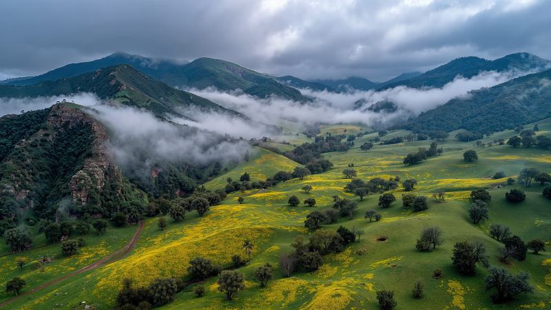 aerial view wallpaper, mountainous, expanse, background for desktop wallpaper (horizontal)