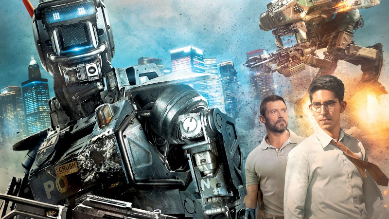 Chappie, Best Movies of 2015, Hugh Jackman, Dev Patel, poster, wallpaper, robot, gun (horizontal)
