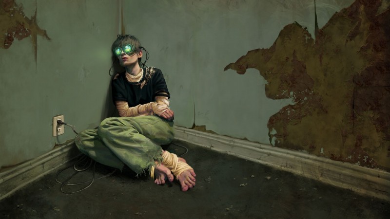 cyberpunk, virtual reality, glass, addict, room (horizontal)